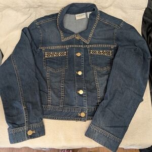 Chico's Studded Denim Jacket with Gold Accents
